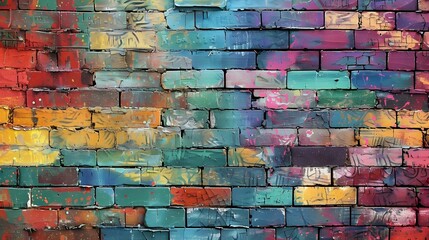 Fototapeta premium Colorful brick wall background. 