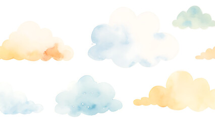 seamlesss pattern with cartoon clouds watercolor hand drawn illustration