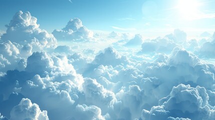 Fluffy Clouds in Sunny Day, Sunbeams Shining Through, Embodying Peace, Environmental Protection's Sustainable Concept, Graphic Resources, Wallpapers, Brochure, Websites, banner design, Advertising, 