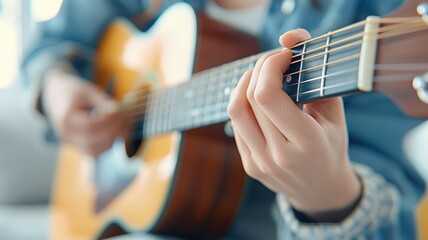 Fototapeta premium A music therapist uses a guitar to create a safe space for emotional expression.