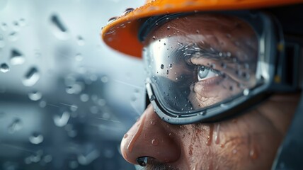 A portrait of a power plant worker, their face weathered by the elements.