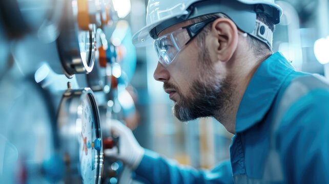 A nuclear engineer monitors the reactor core's temperature and pressure.