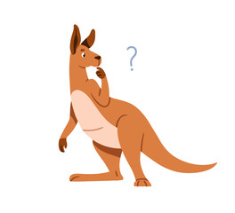 Cute kangaroo character. Funny puzzled animal wondering, questioning, confused expression. Adorable bewildered lost Australian marsupial. Kids flat vector illustration isolated on white background