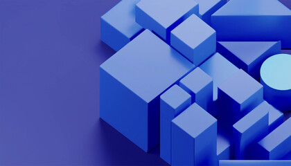 Obraz premium Abstract geometric composition, blue background design, 3d render