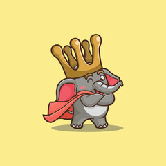 Elephant King mascot character logo design vector illustration