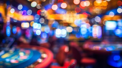 Background usage of a casino and gambling room interior with a blurred image.