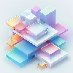 Obraz premium Abstract Futuristic 3D Render Minimalistic Style with Floating Geometric Shapes Isometric Design, Light Color Theme, Bright Background, and Soft Lighting