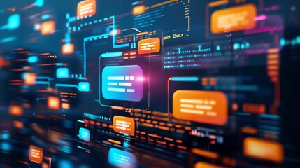 Obraz premium Person analyzing futuristic digital data on multiple screens, showcasing advanced technology and modern data science techniques.