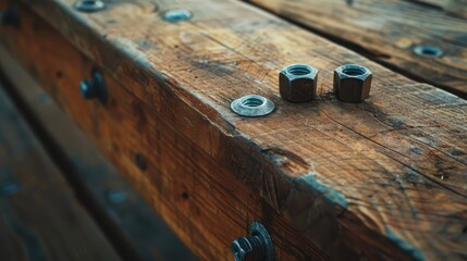 Wooden table with bolts and nuts for commercial use blank space available