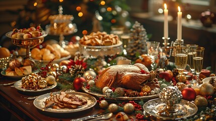 Fototapeta premium Christmas Feast: A Table Full of Festive Delights