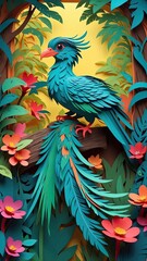 Obraz premium A mesmerizing paper-cut animation of the Quetzal comes to life on the screen