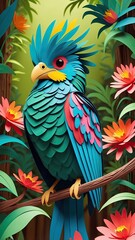 Obraz premium A mesmerizing paper-cut animation of the Quetzal comes to life on the screen