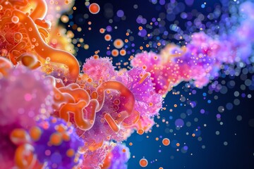Obraz premium Protein Aggregates: An image showing protein aggregates, illustrating how misfolded proteins can form non-functional clumps 