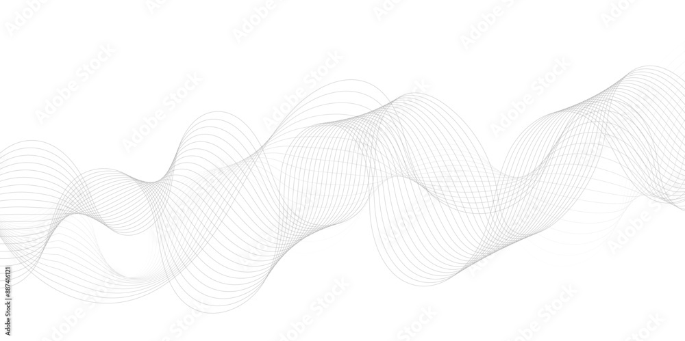Aufkleber Abstract grey, white smooth element swoosh speed wave modern stream background. Wave with lines created using blend tool. Abstract frequency sound wave lines and twisted curve lines background.	