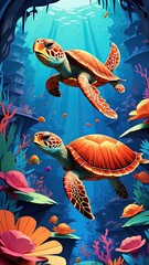 Fototapeta premium A mesmerizing paper-cut animation of the Turtle comes to life on the screen