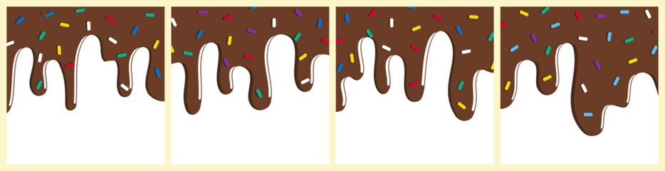 set of dripping delicious  chocolate doughnut vector seamless glaze. Sweet dessert background illustration