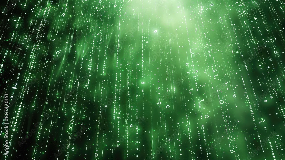 Leinwandbilder computer green matrix rain, raining straight down heavily, binary code in the rain. generative ai.