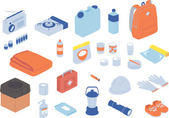 防災グッズのアイソメイラスト