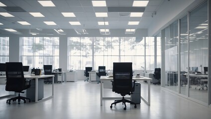 Blurred empty open space office. Abstract light bokeh at office interior background for design