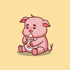 Baby Pig mascot character logo design vector illustration