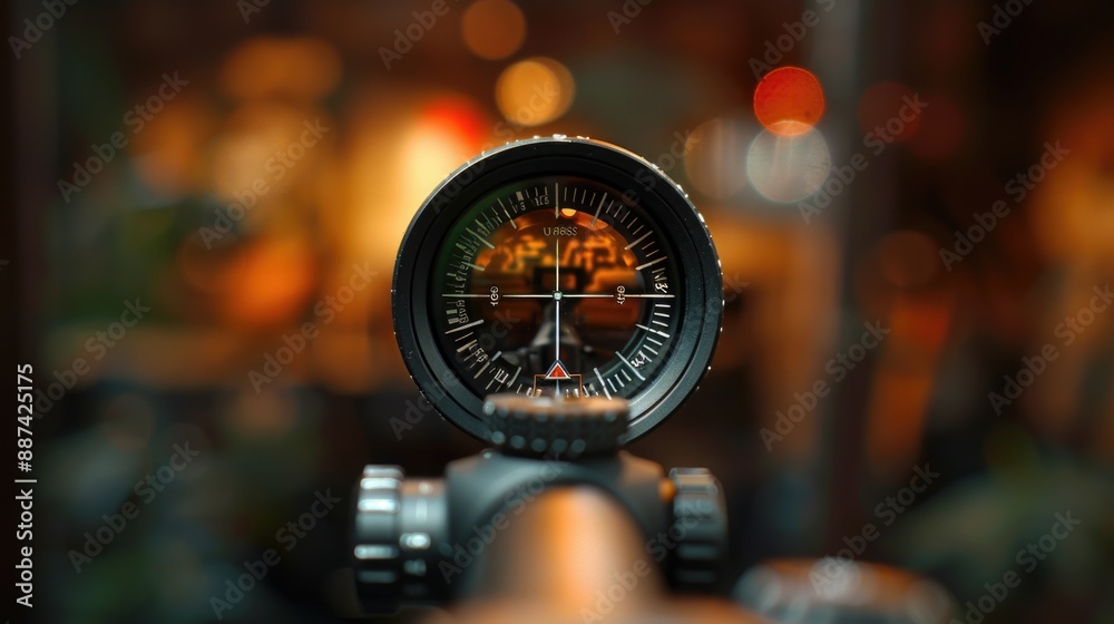 Poster a close-up shot of a camera lens with a blurred background, ideal for photography or technology-rela