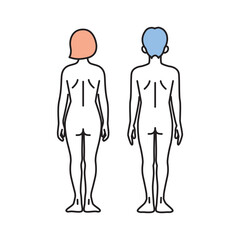 シンプル　イラスト　女性と男性のヌードの全身の後ろ姿
