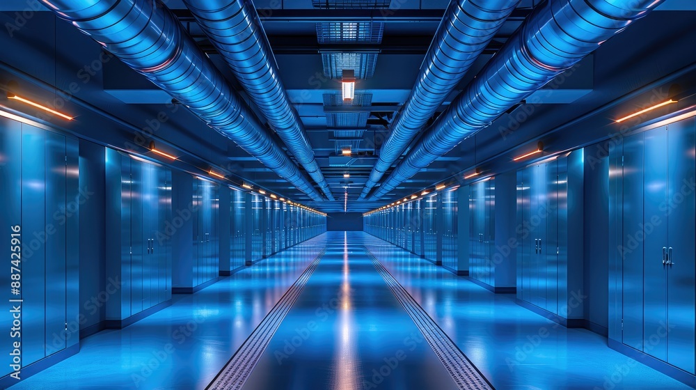 Leinwandbilder a ceiling showing conduits and cabling typical in the ceiling of a high tech office, predominantly b