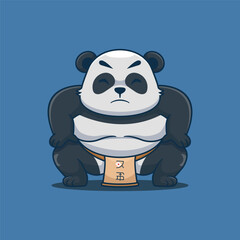 Panda Sumo mascot character logo design vector illustration