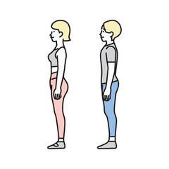 シンプル　イラスト　ピラティスのウェアを着た男女の全身