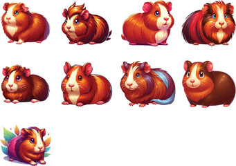 Abyssinian Guinea Pig vector illustration isolated on white background, bright colorful , cartoon style