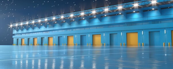 An empty stadium with dramatic lighting, symbolizing anticipation or the calm before a sporting event