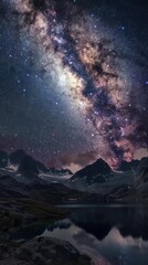 Milky Way galaxy above mountain range at nightfall
