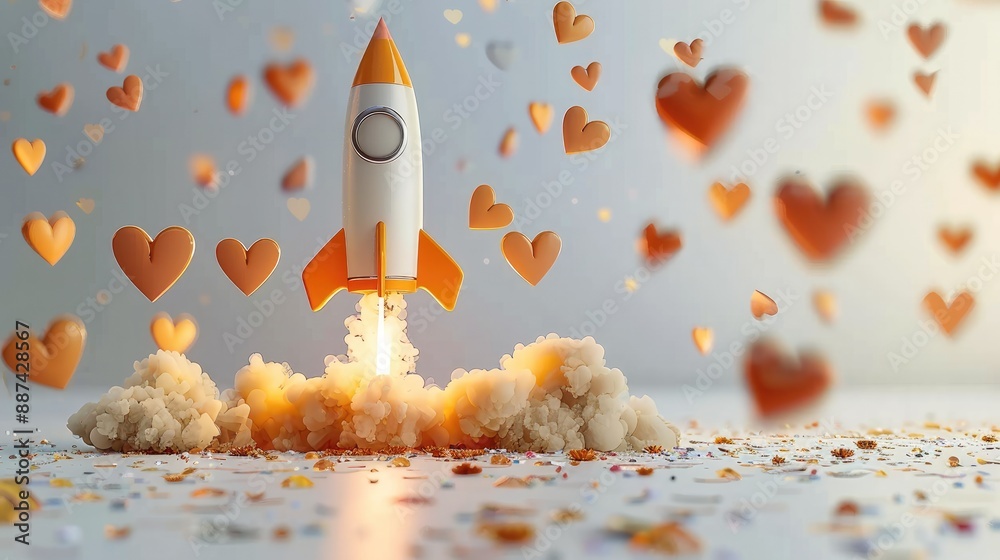 Aufkleber a playful setup where a pencil rocket blasts off surrounded by floating heart emojis, symbolizing a 