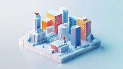 Abstract Futuristic 3D Render Minimalistic Style with Floating Geometric Shapes Isometric Design, Light Color Theme, Bright Background, and Soft Lighting