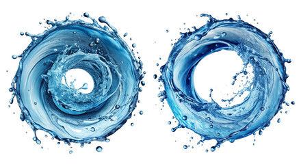 Blue water swirl splash with little bubbles isolated on white and transparent background, liquid flowing in form of wave, png