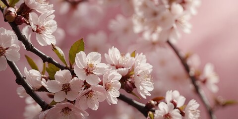 Obraz premium Cherry blossom on the pink background Copy space Spring background.