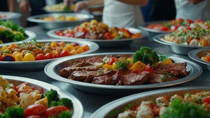 Catering buffet food Delicious colorful meat and vegetable dishes Celebration Party.