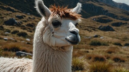 Fototapeta premium Charming Llamas in El Cajas National Park on a summer day.