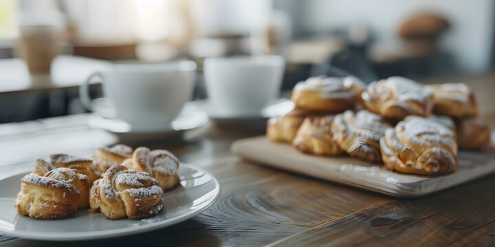 Swedish tradition of fika coffee pastries socializing with friends and colleagues. Concept Swedish Culture, Fika Tradition, Coffee Pastries, Socializing, Friends and Colleagues