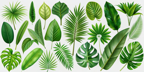 Fototapeta premium Natural of Tropical green leaves of leaf isolated on transparent png background, varies different of plant botanical. 