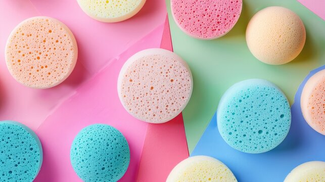Makeup sponges on colorful backdrop