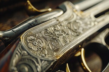 A close-up shot of a gun lying on a table