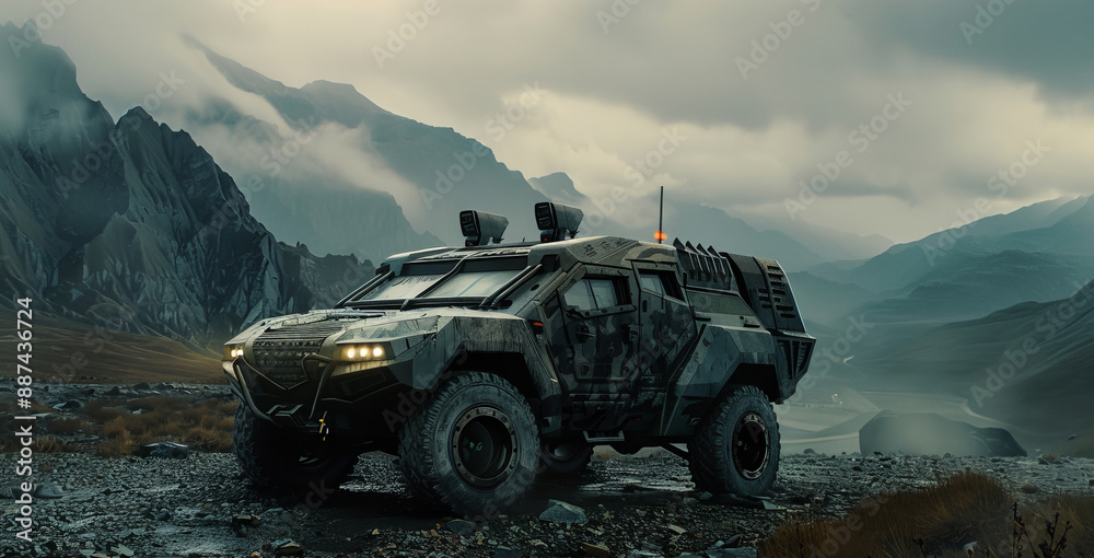 Wall mural Tactical military armored vehicle. Military off-road transport