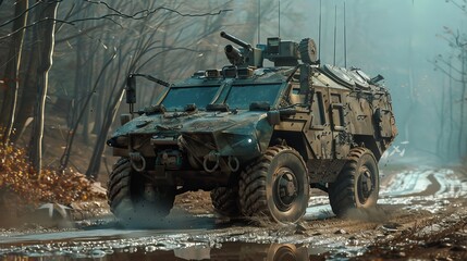 Tactical military armored vehicle. Military off-road transport