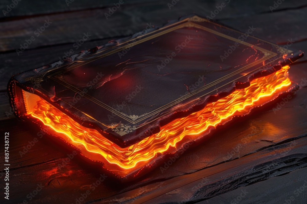 Poster a book with a soft glow sits on a rustic wooden table, perfect for use in scenes about reading, lear