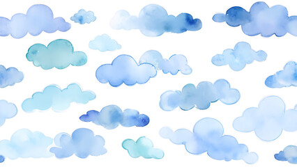 seamlesss pattern with cartoon clouds watercolor hand drawn illustration