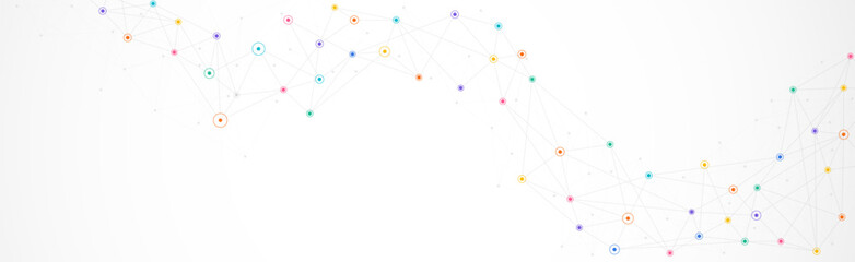 Geometric connected background. Connecting dots and lines. Global network connection. Banner template for technology.