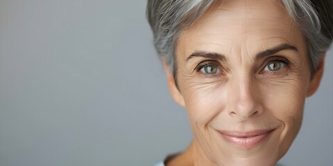 Closeup portrait of a mature woman in her 50s with healthy skin. Concept Portrait Photography, Mature Women, Healthy Skin, Closeup, Beauty Care