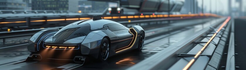 Futuristic Sci-Fi Oil Transporter Speeding on Highway with Sleek Design and High Detail