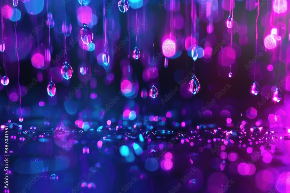 Poster water droplets suspended from the ceiling, a unique and fascinating display